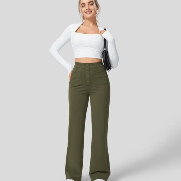 HALARA Women's High Waisted Button Multiple Pockets Straight Leg Casual Pants - Picture 8 of 14